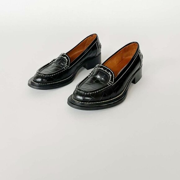 Acne Studios Leather Croc Embossed White Stitched Loafers (size 38) - Picture 2 of 14